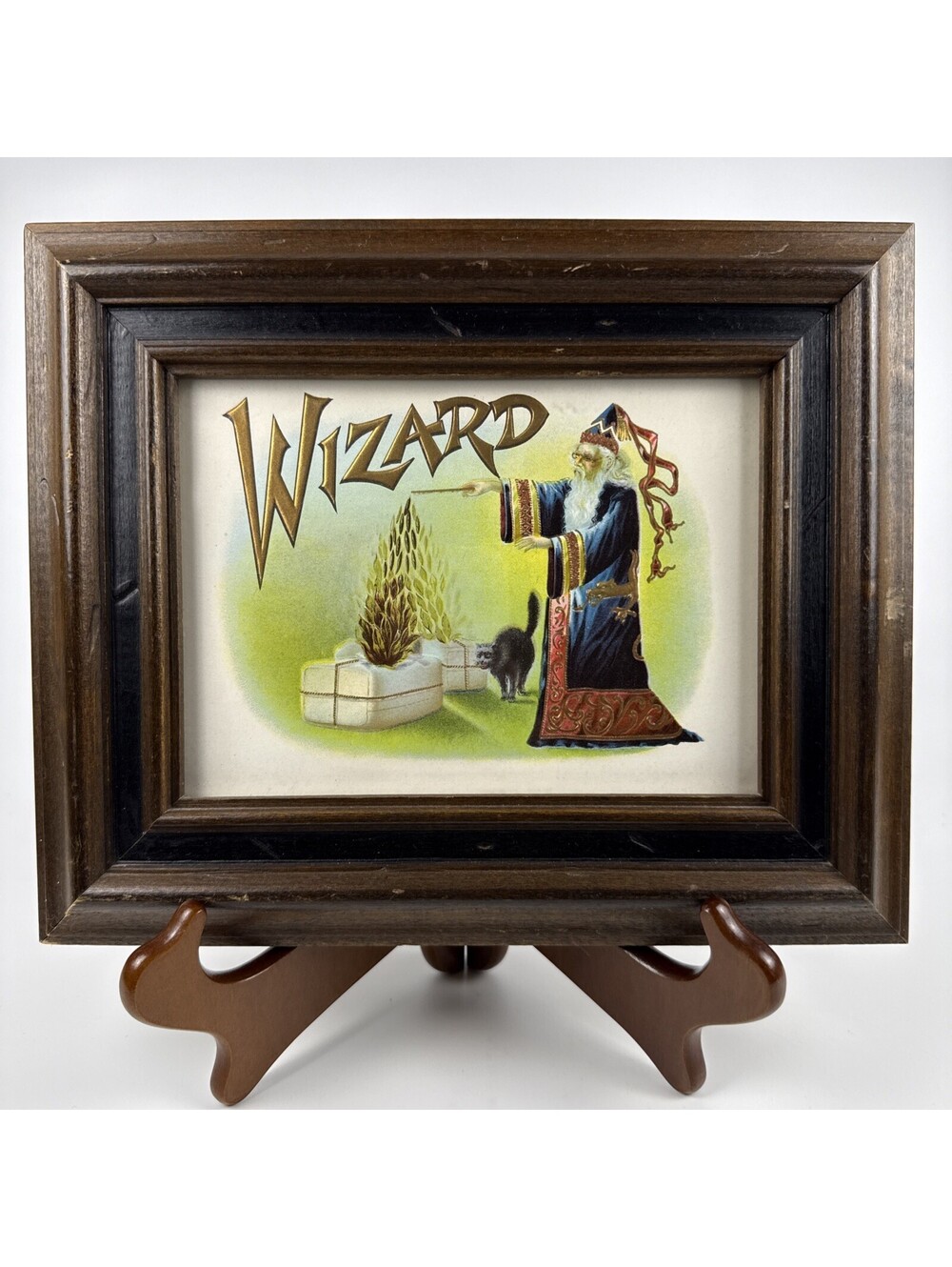 WIZARD Cigar Box Label Framed Vintage 1900s Stone Lithograph Aarons Archives